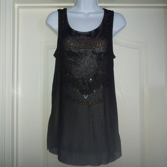 Harley Davidson Tops - Harley Davidson Eagle Crystals Mesh Tank Biker Rocker Goth L